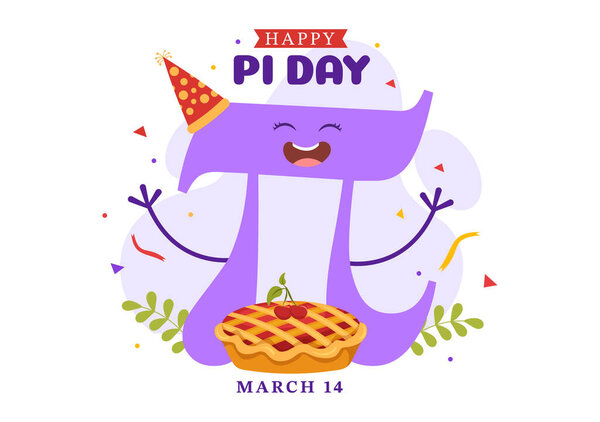 Всемирный день Пи Иллюстрация с математическими константами, греческие письма или запеченные сладкий пирог для посадки страницы в ручной рисованной мультфильм шаблоны