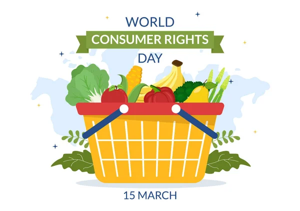 World Consumer Rights Day Illustration Shopping Bags Needs Consumers Web —  Vetores de Stock