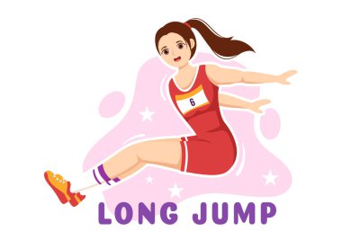 Long Jump Illustration with Athlete Doing Jumps in Sand Pit for Web Banner or Landing Page in Sport Championship Flat Cartoon Hand Drawn Templates clipart