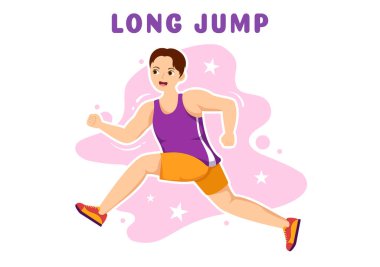 Long Jump Illustration with Athlete Doing Jumps in Sand Pit for Web Banner or Landing Page in Sport Championship Flat Cartoon Hand Drawn Templates