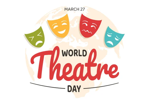 World Theatre Day March Illustration Masks Celebrate Theater Web Banner — Archivo Imágenes Vectoriales