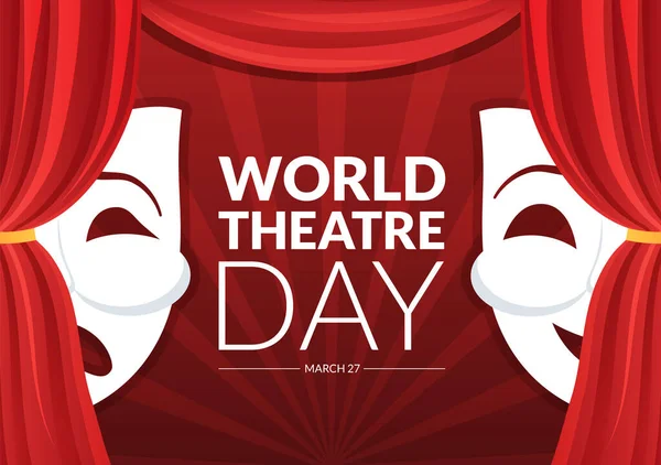 World Theatre Day March Illustration Masks Celebrate Theater Web Banner — Archivo Imágenes Vectoriales