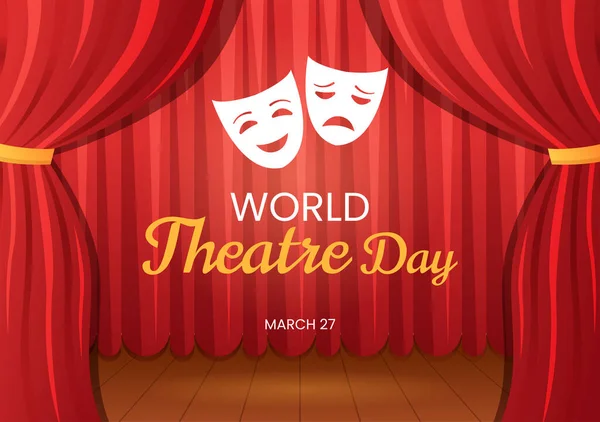 World Theatre Day March Illustration Masks Celebrate Theater Web Banner — Stockvektor