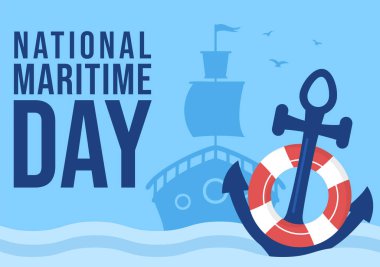 World Maritime Day Illustration with Sea and Ship for Web Banner or Landing Page in Flat Blue Nautical Celebration Cartoon Hand Drawn Templates