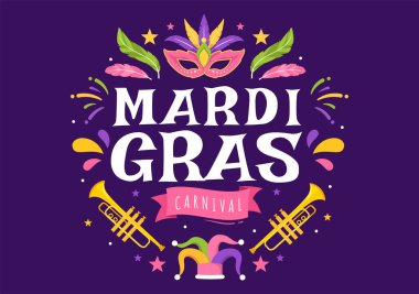 Mardi Gras Carnival Party Illustration with Mask, Feathers and Item Festival for Web Banner or Landing Page in Flat Cartoon Hand Drawn Templates