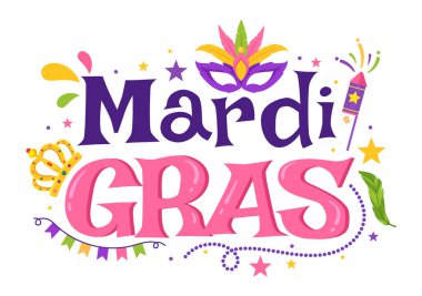 Mardi Gras Carnival Party Illustration with Mask, Feathers and Item Festival for Web Banner or Landing Page in Flat Cartoon Hand Drawn Templates