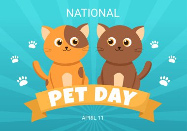 National Pet Day on April 11 Illustration with Cute Pets of Cats and Dogs for Web Banner or Landing Page in Flat Cartoon Hand Drawn Templates