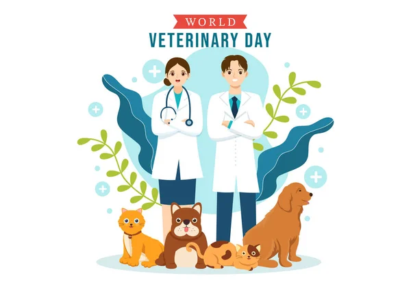 World Veterinary Day April Illustration Doctor Cute Animals Dogs Cats — Διανυσματικό Αρχείο
