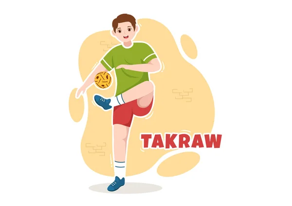 Sepak Takraw Illustration Athlete Playing Kick Ball Court Flat Sports — ストックベクタ