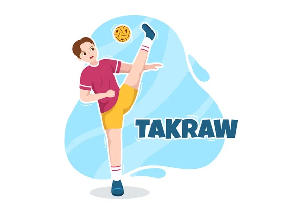 Sepak Takraw Illustration Athlete Playing Kick Ball Court Flat Sports — Stockvektor