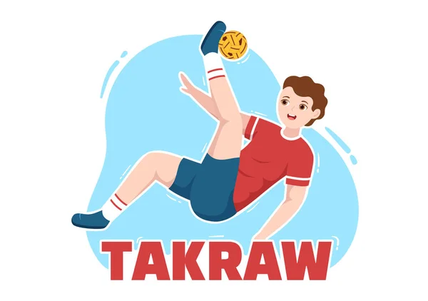 Sepak Takraw Illustration Athlete Playing Kick Ball Court Flat Sports — ストックベクタ