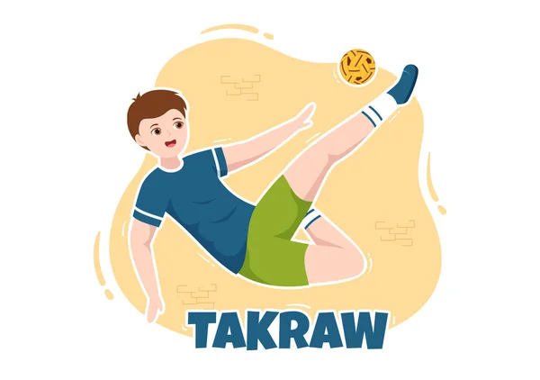 Sepak Takraw Illustration Athlete Playing Kick Ball Court Flat Sports — Stockvektor