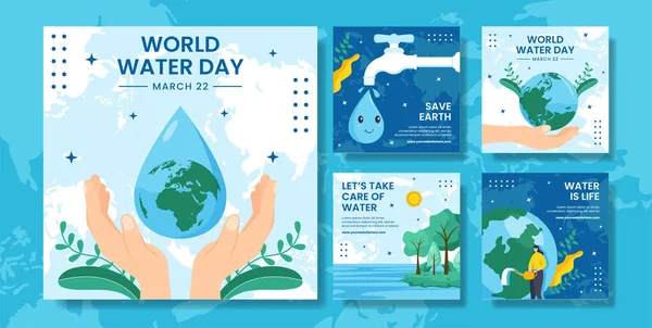 World Water Day Social Media Post Flat Cartoon Hand Drawn — Vetor de Stock