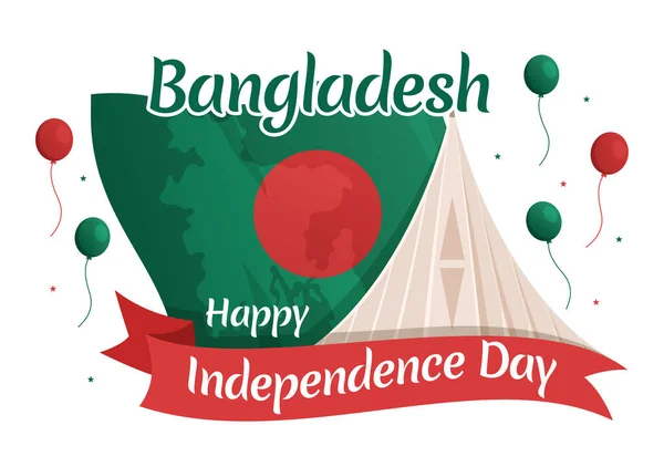Feliz Día Independencia Bangladesh Marzo Ilustración Con Bandera Ondeante Fiesta — Archivo Imágenes Vectoriales