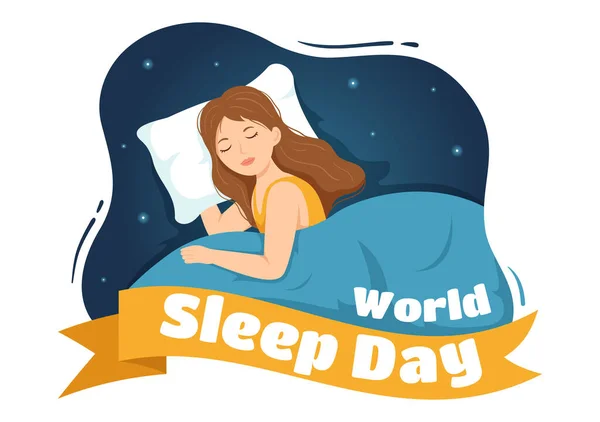 World Sleep Day March Illustration People Sleeping Planet Earth Sky — Stock Vector