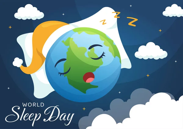World Sleep Day March Illustration People Sleeping Planet Earth Sky —  Vetores de Stock