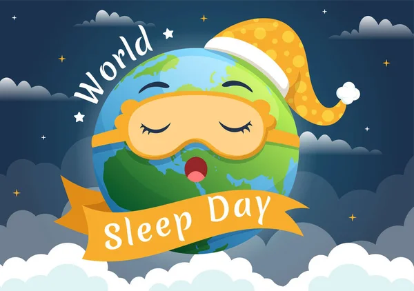 World Sleep Day March Illustration People Sleeping Planet Earth Sky —  Vetores de Stock