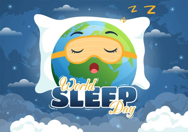 World Sleep Day March Illustration People Sleeping Planet Earth Sky — Stockvektor