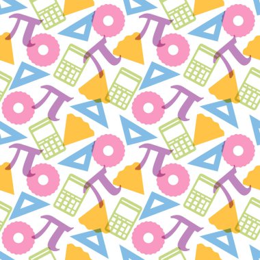 Pi Day Seamless Pattern Design with Mathematical Constants or Baked Pie in Template Hand Drawn Cartoon Flat Illustration