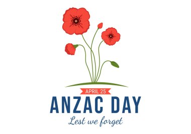Anzac Day of Lest We Forget Illustration with Remembrance Soldier Paying Respect and Red Poppy Flower in Flat Hand Drawn for Landing Page Templates clipart