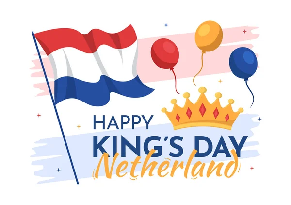 Happy Kings Netherlands Day Ilustración Con Banderas Ondeantes Celebración Del — Archivo Imágenes Vectoriales