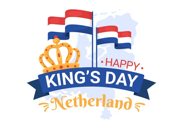 Happy Kings Netherlands Day Ilustración Con Banderas Ondeantes Celebración Del — Archivo Imágenes Vectoriales