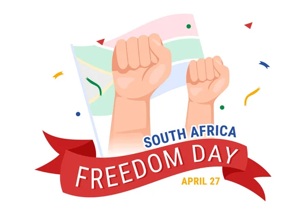 4月27日 快乐的南非自由日 展示网页横幅或手绘背景模板登陆页面 — 图库矢量图片