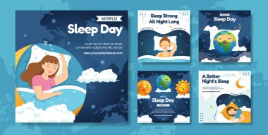 World Sleep Day Social Media Post Flat Cartoon Hand Drawn Templates Background Illustration