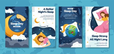 Happy Sleep Day Social Media Stories Flat Cartoon Hand Drawn Templates Background Illustration