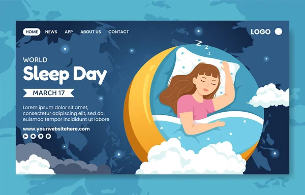 Happy Sleep Day Social Media Landing Page Flat Cartoon Hand — Archivo Imágenes Vectoriales