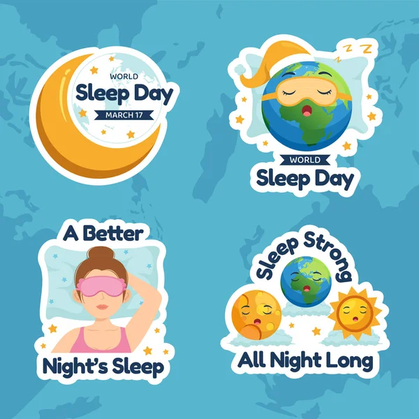 Happy Sleep Day Label Flat Cartoon Hand Drawn Templates Background — Stock Vector