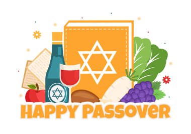 Happy Passover Illustration with Wine, Matzah and Pesach Jewish Holiday for Web Banner or Landing Page in Flat Cartoon Hand Drawn Templates