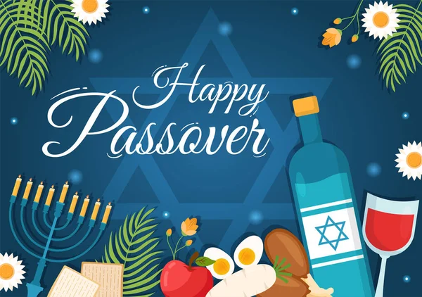 Happy Passover Illustration Avec Vin Matzah Pessah Vacances Juives Pour — Image vectorielle