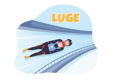 Luge Sled Race Athlete Winter Sport Illustration with Riding a Sledding, Ice and Bobsleigh in Flat Cartoon Hand Drawn for Landing Page Templates