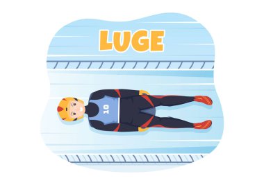 Luge Sled Race Athlete Winter Sport Illustration with Riding a Sledding, Ice and Bobsleigh in Flat Cartoon Hand Drawn for Landing Page Templates