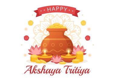 Akshaya Tritiya Festival Illustration with a Golden Kalash, Pot and Gold Coins for Dhanteras Celebration in Hand Drawn for Landing Page Templates