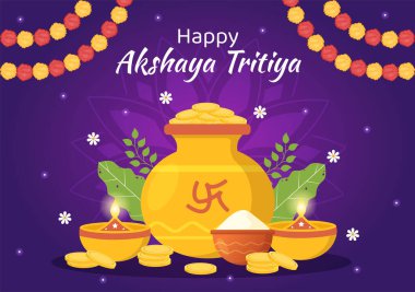 Akshaya Tritiya Festival Illustration with a Golden Kalash, Pot and Gold Coins for Dhanteras Celebration in Hand Drawn for Landing Page Templates