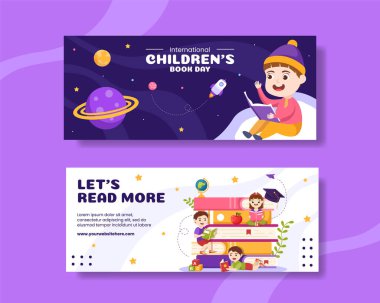 International Children's Book Day Horizontal Banner Flat Cartoon Hand Drawn Templates Illustration