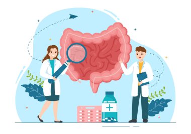 Proctologist or Colonoscopy Illustration with a Doctor Examines of the Colon and Harmful Bacteria in Cartoon Hand Drawn for Landing Page Templates