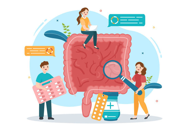 Proctologist or Colonoscopy Illustration with a Doctor Examines of the Colon and Harmful Bacteria in Cartoon Hand Drawn for Landing Page Templates