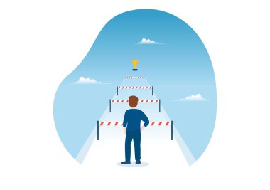 Challenge Illustration with Businessman Running to the Top and Overcoming Obstacle for Landing Page in Flat Cartoon Hand Drawn Templates