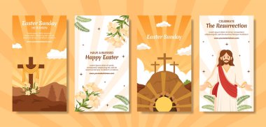Happy Easter Sunday Day Social Media Stories Cartoon Hand Drawn Templates Background Illustration