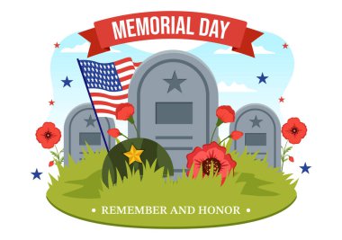 Memorial Day Illustration with American Flag, Remember and Honor to Meritorious Soldier in Flat Cartoon Hand Drawn for Landing Page Templates