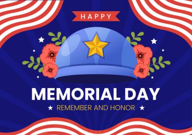 Memorial Day Illustration with American Flag, Remember and Honor to Meritorious Soldier in Flat Cartoon Hand Drawn for Landing Page Templates