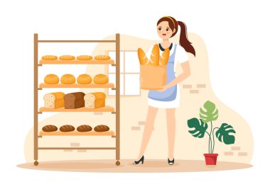 Bread Mill Illustration with Wheat Sacks, Various Breads and Windmill for Web Banner or Landing Page in Flat Cartoon Hand Drawn Templates