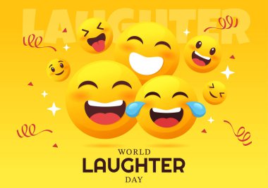 World Laughter Day Illustration with Smile Facial Expression Cute for Web Banner or Landing Page in Flat Cartoon Hand Drawn Templates