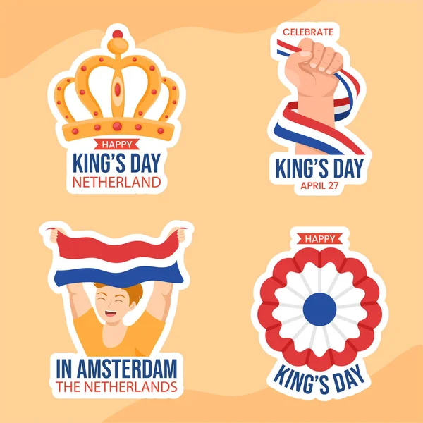Happy Kings Netherlands Day Label Plantillas Dibujadas Mano Dibujos Animados — Archivo Imágenes Vectoriales