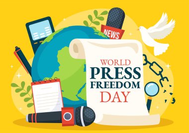 World Press Freedom Day on May 3 Illustration with Hands Holding News Microphones for Web Banner or Landing Page in Flat Cartoon Hand Drawn Templates