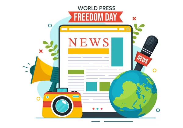 World Press Freedom Day May Illustration Hands Holding News Microphones — стоковый вектор