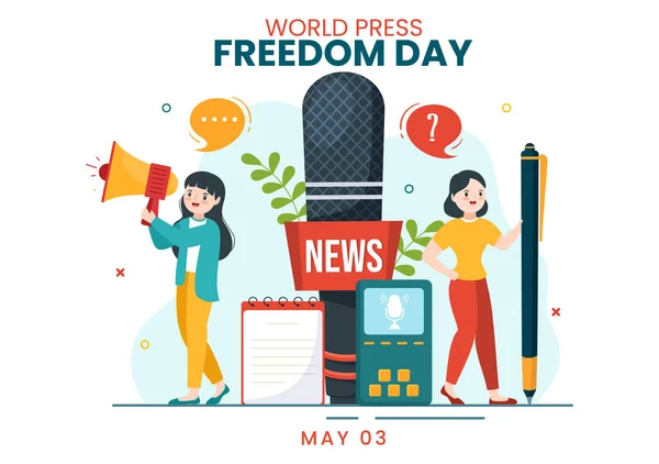 World Press Freedom Day May Illustration Hands Holding News Microphones — Image vectorielle